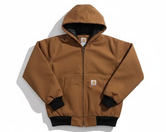 Chaqueta con capucha Carhartt Reworked, color camello medio, cremallera completa y manga larga