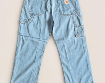 Vintage Reworked Carhartt Carpenter Jeans Double Knee Denim Light blue W34