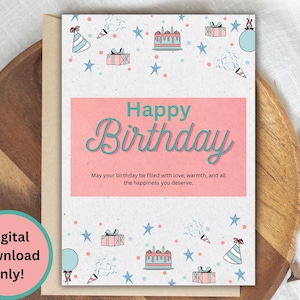 Cartão de aniversário para impressão | Cartão de felicitações DIY | Download digital | Carta dos EUA 8,5"x11" | Dobrável 4"x6" e 5"x7" | Download instantâneo