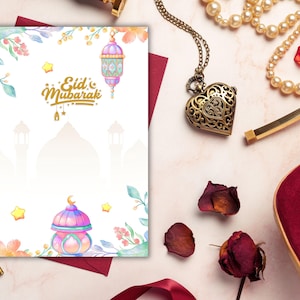 Cartão para impressão Eid Mubarak | 4x6 e 5x7 | Download instantâneo | Cartão de felicitações Eid faça você mesmo | Imprima em casa | Cartão do festival islâmico