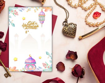 Eid Mubarak Printable Card: DIY Islamic Greeting (4x6 & 5x7) (Digital Download)
