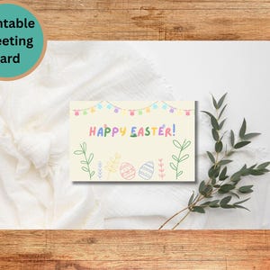 Tarjetas imprimibles de Pascua: tarjetas plegables de 4x6 y 5x7 (descarga instantánea en formato JPG y PDF) con diseño de huevo de Pascua primaveral en tonos pastel.