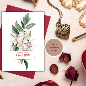 Happy Mother's Day Digital Card -Printable Watercolor Floral Greeting Card | Instant Download |Mother's Day Gift for Mom | Love You Mom card