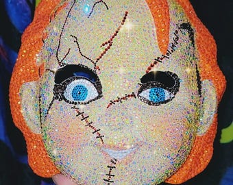 Hand bedazzled Bride of Chucky Halloween costume horror mask Child's Play blinged out collector movie replica