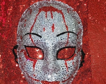 Bling Bloody Mess Hand Bedazzled Horror Halloween Doll Scary Haunted DIY Costume Mask Bling Rhinestones Jeweled Collector Rare Blinged Out