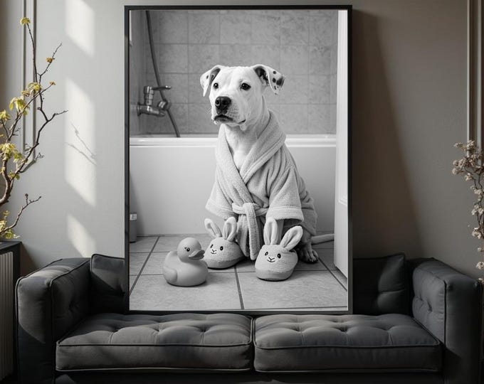 American Bulldog, Digital, Poster, Wall Art, Dog Poster, Black and White, Animal Poster, Digital Poster