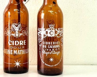 Set of Two, Vintage Provence Wine Bottle with Two Sided French Graphic, Porcelain Top, French Wine Bottle
