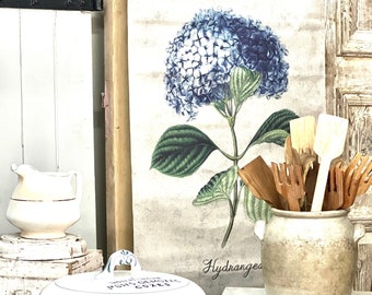 Vintage inspired Botanical Canvas Linen, Gardenia Hanging Canvas, Hydrangea, Camellia,