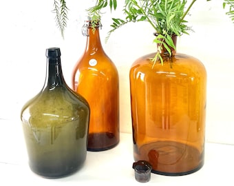 Vintage Provence Bottle with apothecary bottle with Porcelain top, handblown Wine Bottle,