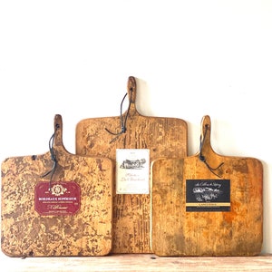 SET OF THREE Bread Boards, Vintage Reclaimed Wood Bread Boards With Vintage French Wine Label, Charcuterie Board, Reclaimed Platter, Wine