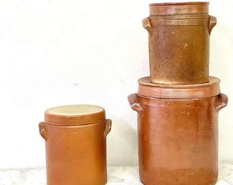 Large French Canister with original top and handles, chocolate brown French Canister