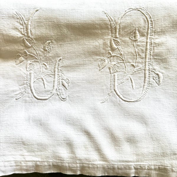 Vintage French Linen Sheet, Monogrammed, Provence Estate Find