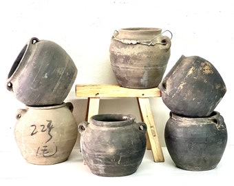 Vintage European Market Pots, Black Clay Pots, Gray Clay Pots
