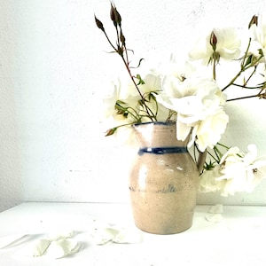 Vintage French Ceramic Blue Glaze, Flower Pitcher