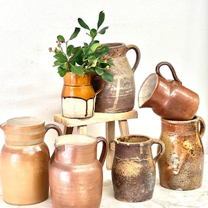 Vintage French Ceramic Handmade Pitchers, Handmade Jug