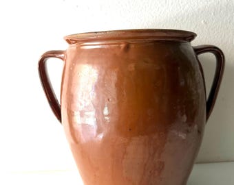 Vintage Extra large European dark caramel Confit pot,