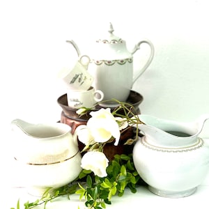 Vintage Ironstone China White Pitchers, White Flower Pitcher, Milk Pitcher, Hotel Pitcher