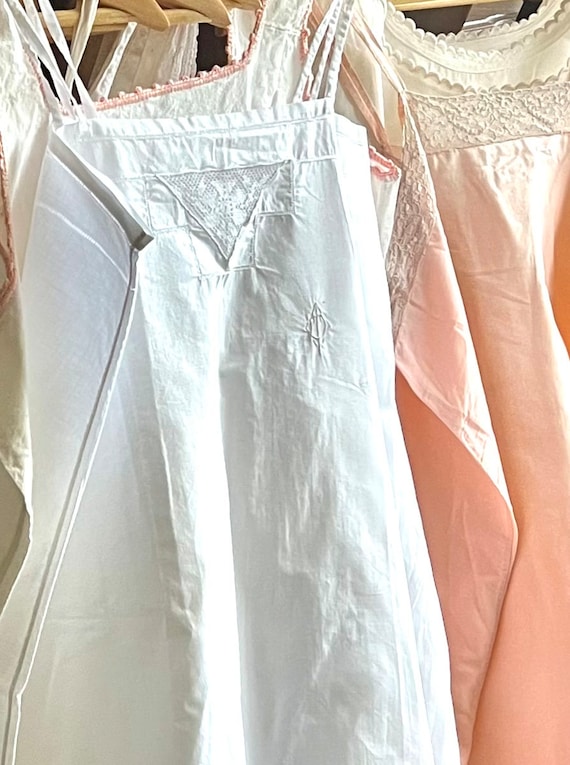 Vintage French Handmade Linen and Cotton Camisoles, Slip Dresses and  Sundresses 