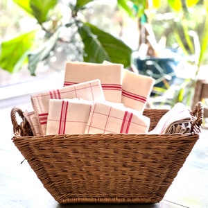 Vintage French Towels, Sets of Vintage French White and Red French Towels