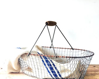 French Wire Market Basket, Farm Basket, Basket with Handle, Wire Basket