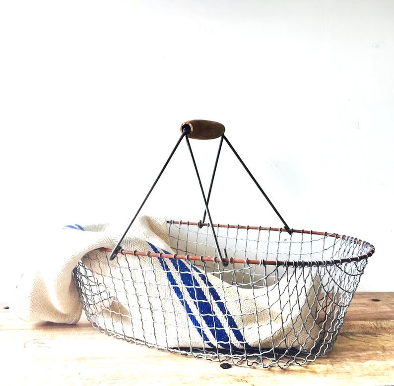 French Wire Market Basket, Farm Basket, Basket with Handle, Wire Basket image 1