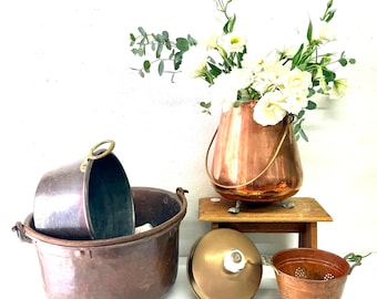 Vintage European Copper Saucepan, large Copper jam pot, Copper Planter