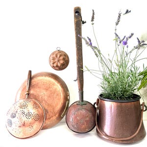 Vintage European Copper Pan, Copper Strainer, Copper Jam Pot