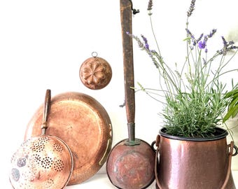 Vintage European Copper Pan, Copper Strainer, Copper Jam Pot