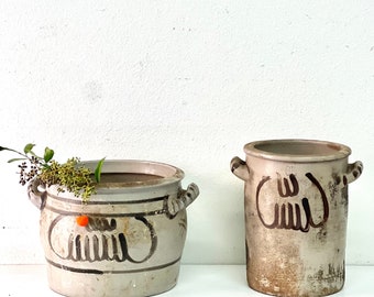 Vintage European Crock, Gray Charcoal Glaze, Primitive Pottery