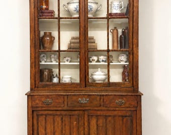 Antique European Hutch with Glass Doors, French Country Display Cabinet, Pharmacie Cabinet, General Store