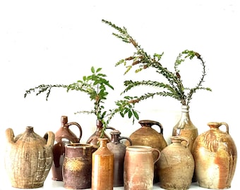 Beautiful rustic vintage French Crock, Oil or Wine Vessel, Wine Bottle, French Stoneware