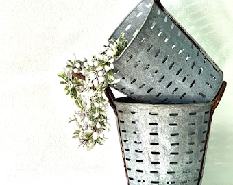 Vintage French Olive Basket, Zinc Metal, Farmhouse Decor