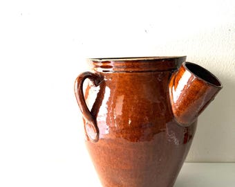 Vintage Extra large European dark caramel Confit pot,
