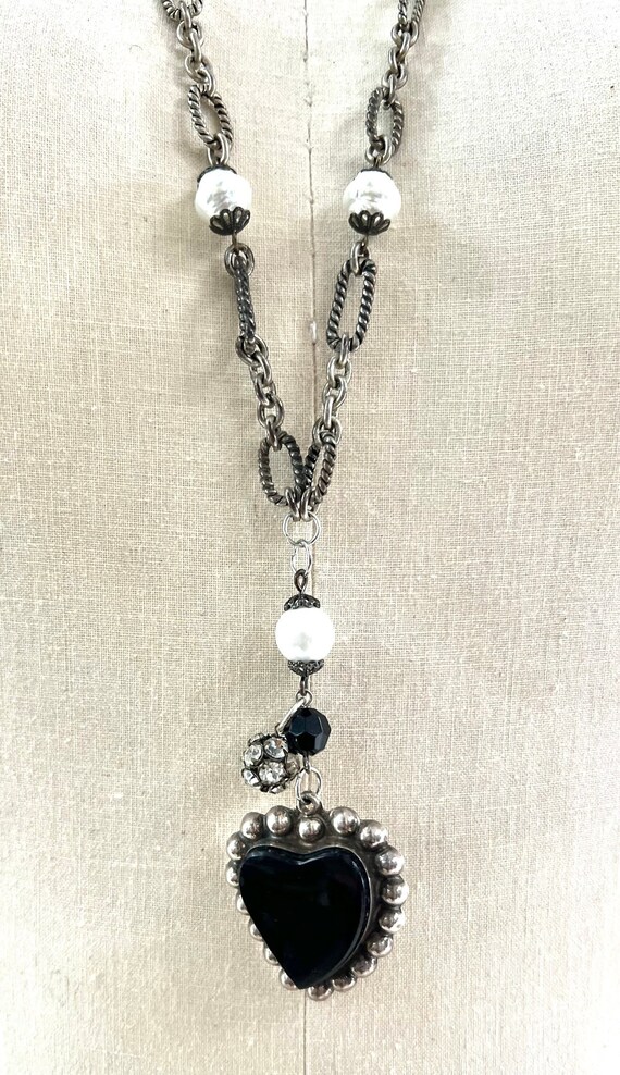 Vintage handmade necklace with glass heart, Beaded