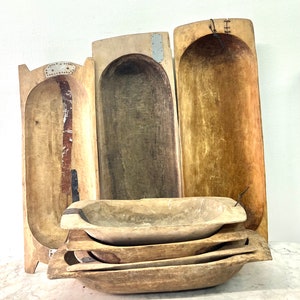 Handgesneden vintage deegkommen, grote houten deegkommen