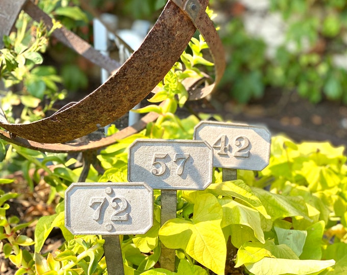 Vintage French Garden Stakes, Garden Numbers, French Metal Garden