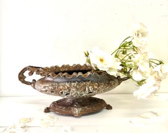 Antique French Iron Planter, Art Nouveau Glazed Provence Decor