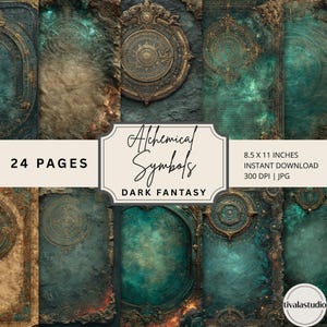 Witchy Grimoire Journal Kit | Alchemical Symbols Digital Pages | Printable Scrapbook Kit | 24+ Sheets