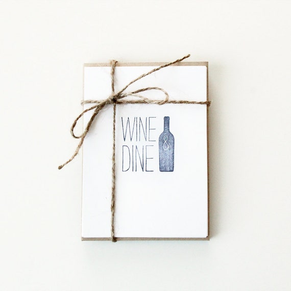 Wine & Dine Note Cards set of 5 Etsy