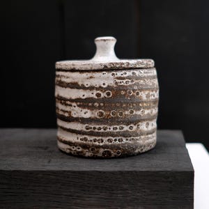 Rustic Grogged Black Clay Storage Jar | White Glaze | Handcrafted Kitchen Jar with Lid