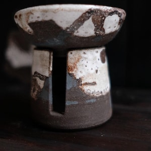 Handcrafted Pottery Oil Burner: Textured White Glaze, Iron Oxide Splashes