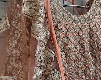 Peach Gota Patti Anarkali with Front & Back Embroidery and Heavy Dupatta – Elegant Ethnic Wedding Party Wear Outfit | Readymade Size 38
