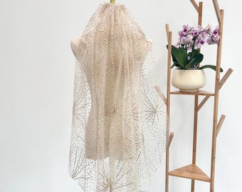 Glitter Sequined Tulle Veil, Fingertip Veil, Short Wedding Veil, Ivory Veil, Gold Sparkling Veil