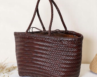 Tote Bag, Woven Leather Bag, Genuine Leather Tote Bag with Inner Bag, Beach Bag, Birthday Gift, Mother&#39;s Day Gift, Gift for Her