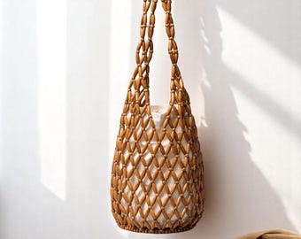 Beaded Bag, Handmade Shoulder Bag, Beach Bag, Netted Summer Bag, Gift For Women, Mother&#39;s Day Gift, Gift For Her