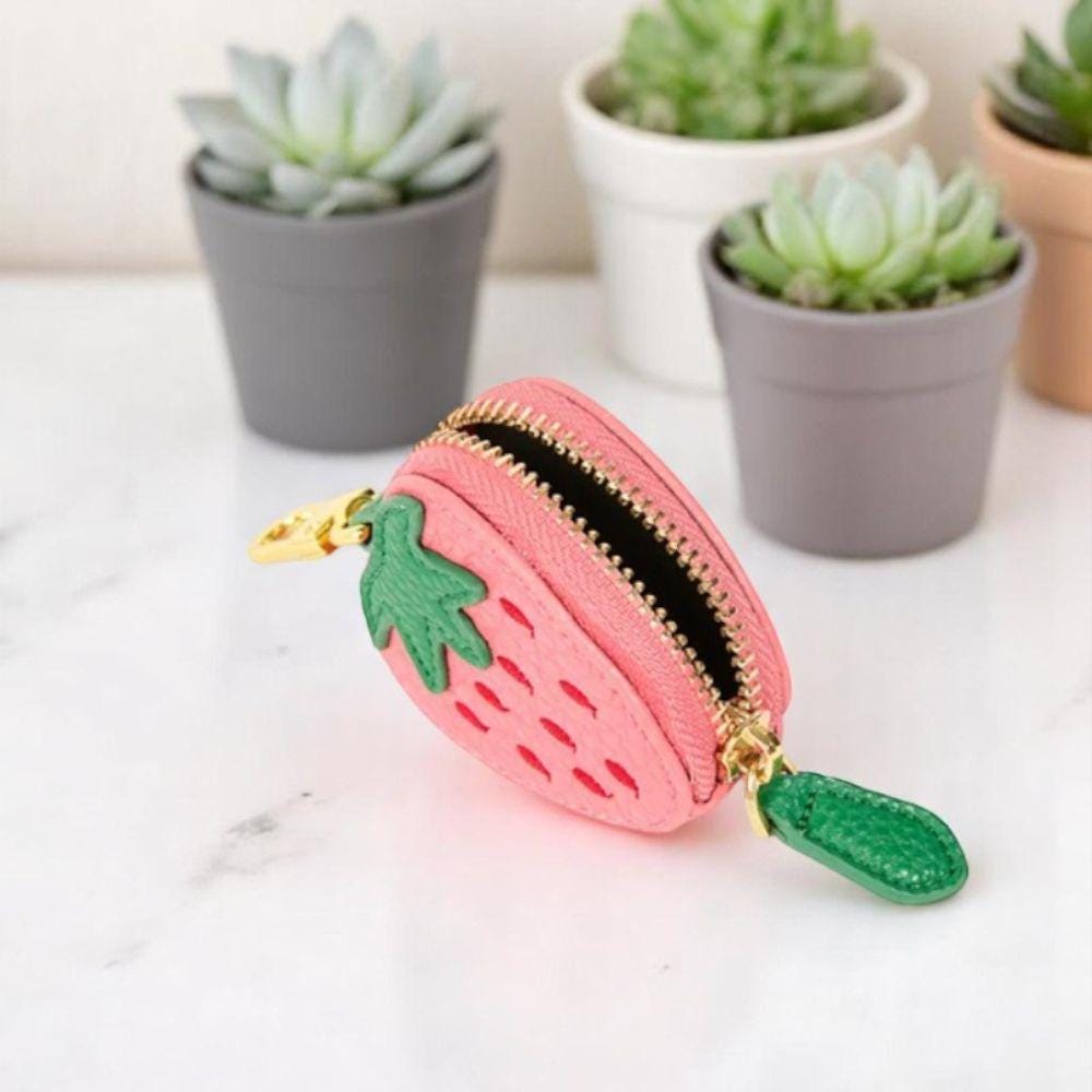 Porte-monnaie Miniature En Forme De Fraise - Porte-clés Mignon Pour Sac à Dos Ou Sac à Main - 6x2,5x5,8 Cm, Fermeture éclair Dorée