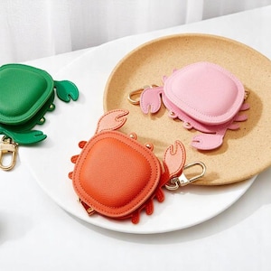 Portamonete, portachiavi a forma di granchio, custodia per Airpod, portafoglio portachiavi, ciondolo per borsa in pelle, accessori in pelle, regalo per lei, regalo di compleanno