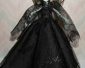 Handmade Monster and Fairy Tale doll clothes - black bat gown and cape