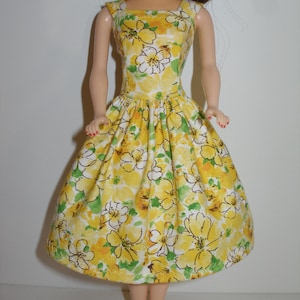Handmade 11.5&quot; fashion doll clothes - Yellow Floral Print Dress