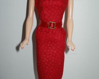 Handmade 11.5" fashion doll clothes  - Red Print Sheath